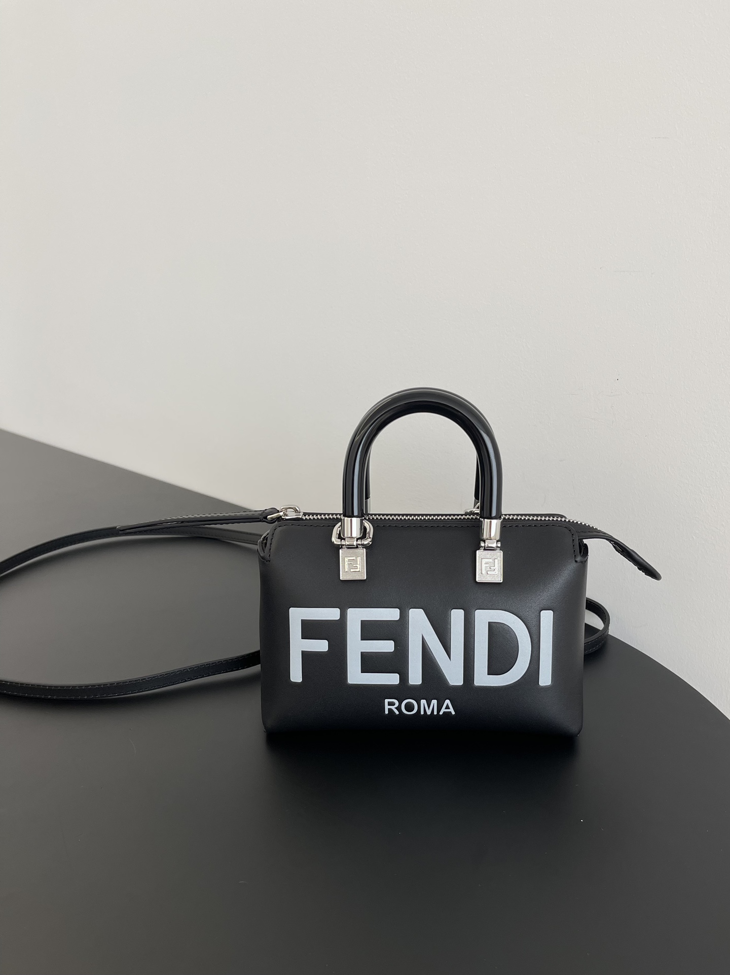 Fendi Mini By The Way Leather Boston Shoulder Bag Black